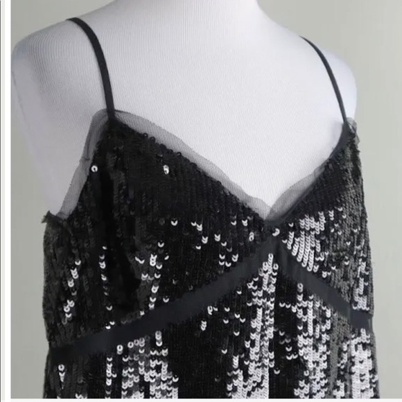 J Crew New With Tags Size L black sequin cami with tulle trim. - Picture 2 of 9